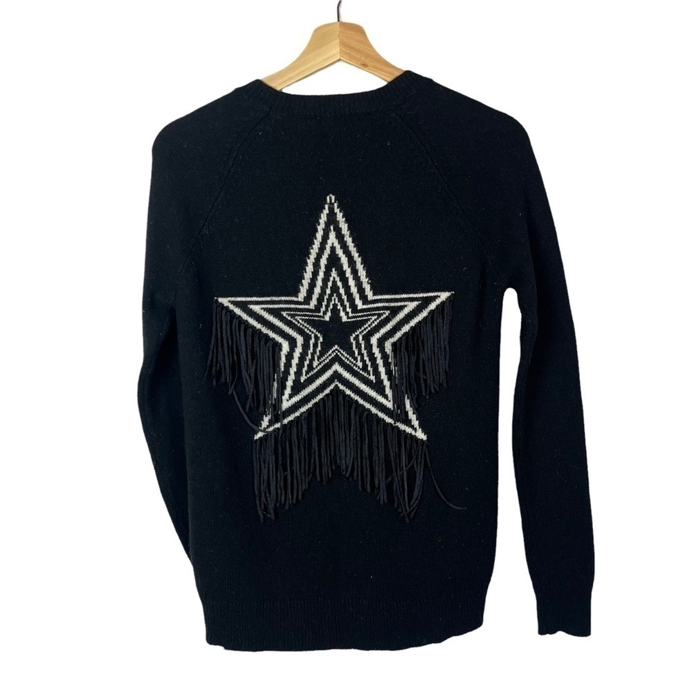 Rebecca Minkoff Black Star Fringe Crewneck‎ Knit Sweater XS